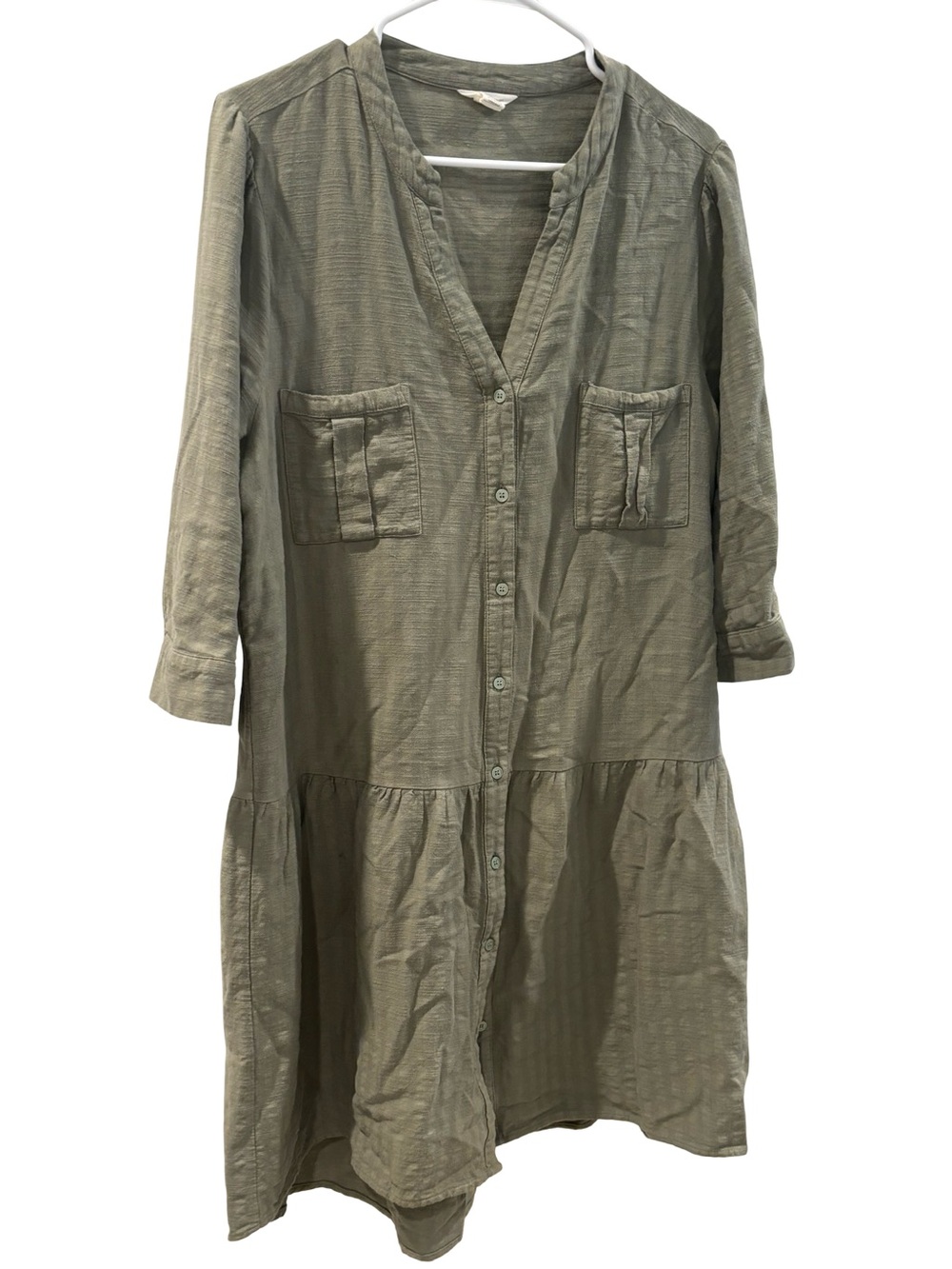 Caslon Olive Green Long-Sleeve Button Front Dress